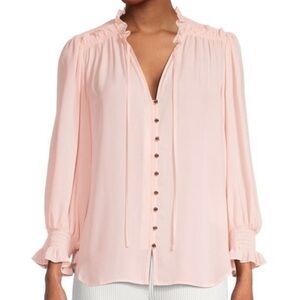DKNY Soft Pink Peony Ruffle Long Sleeve Sheer Blouse Women’s Small NWT